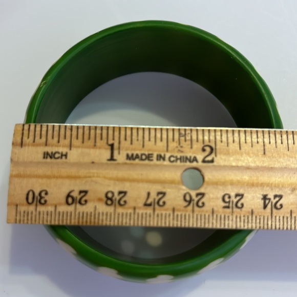 White & Green Wide Chunky Bangle Bracelet (Reminiscent of a Watermelon) - Picture 13 of 16
